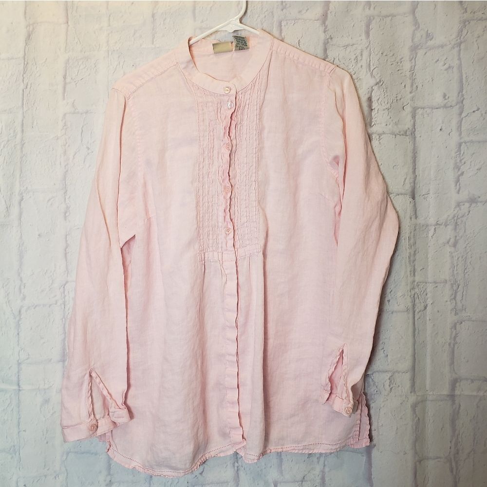 L.L.BEAN 100% Linen Button Down Shirt Pale Pink XL REG